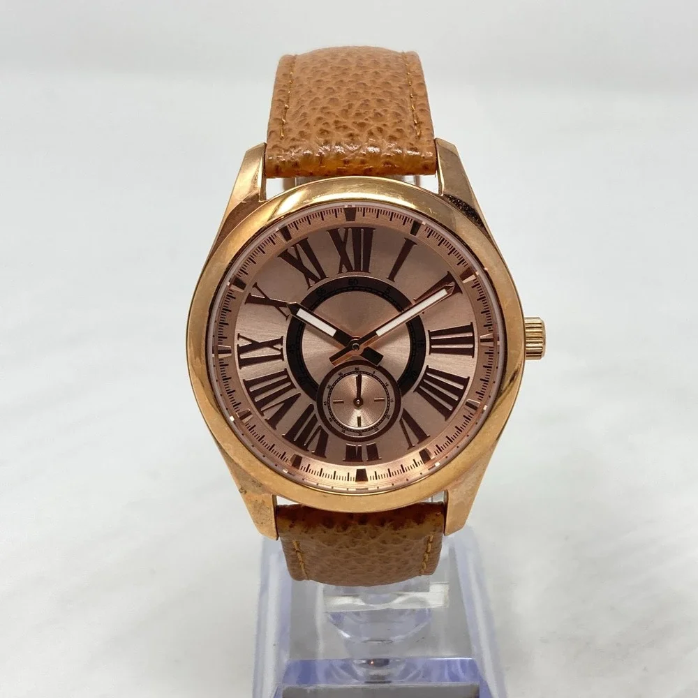 Bronzo Italia QVC Watch Women 39mm Rose Gold Tone Brown Leather Band New Battery